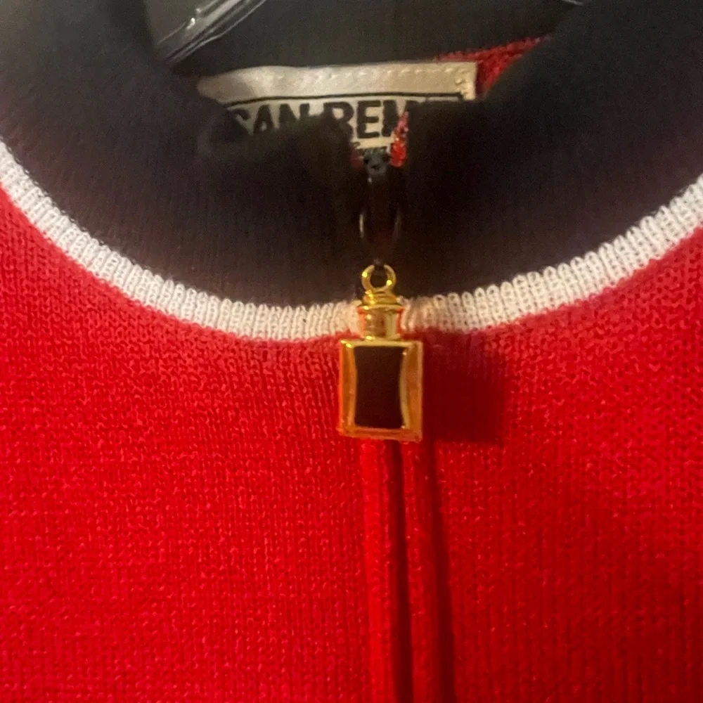 Sam Remo‎ by Laura knits red black cardigan sweater front zip size large vintage